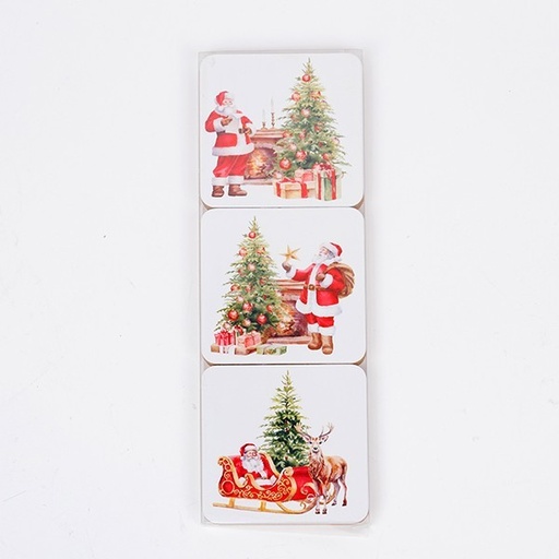 [600-47192] POSAVASOS CON PAPÁ NOEL, SET DE 6 PIEZAS, 9,5 X 9,5 X 0,47 CM
