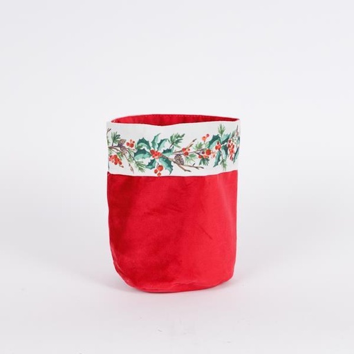 [600-47195] CESTA CON MUÉRDAGO, TERCIOPELO ROJO, 15X20CM
