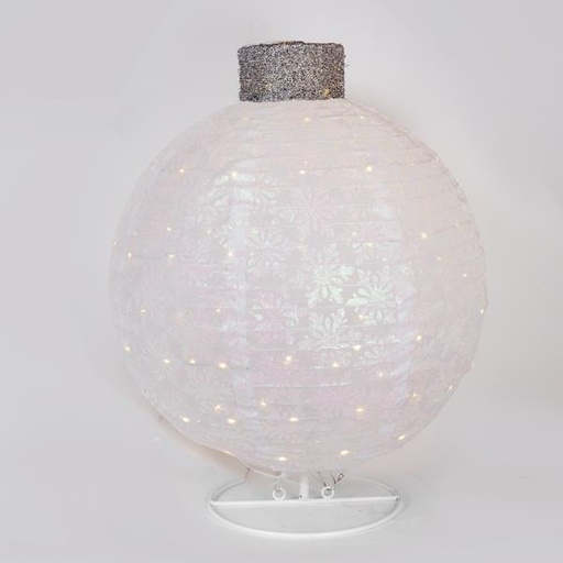 [600-47242] BOLA NAVIDEÑA BLANCA ILUMINADA, CON BASE, ADAPTADOR DE 4,5 V, 50 MINI LED BLANCO CÁLIDO, 45 X 45 X 60 CM, CABLE DE 3 M, IP44