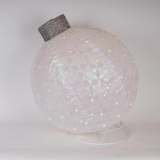 [600-47244] BOLA NAVIDEÑA BLANCA ILUMINADA, CON BASE, ADAPTADOR DE 4,5 V, 50 LED BLANCO CÁLIDO, 64 X 64 X 77,5 CM, CABLE DE 5 M, IP44