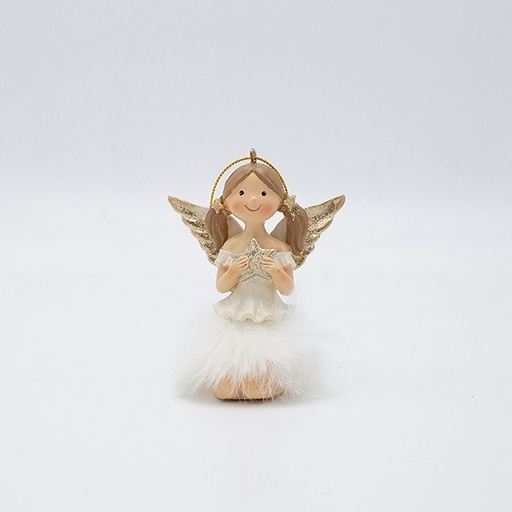 [600-47253] ÁNGEL SENTADO CON UNA PEQUEÑA ESTRELLA, BLANCO, 7X5X8CM