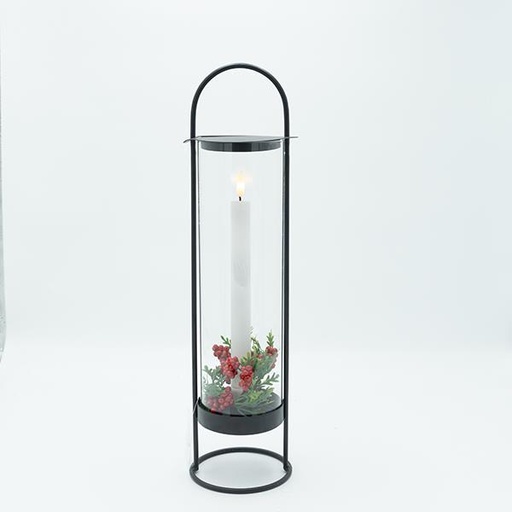 [600-47323] LINTERNA DE METAL NEGRA CON 1 VELA, 11,50X44CM