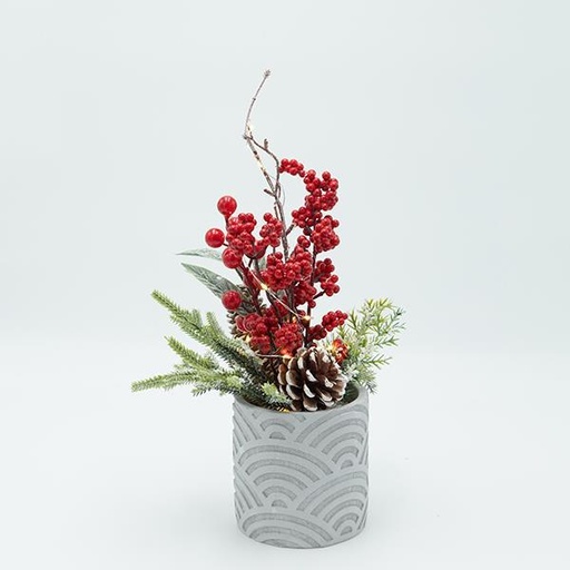 [600-47333] MACETA CON DECORACIÓN NAVIDEÑA, NEVADA, ILUMINADA, 10X35CM
