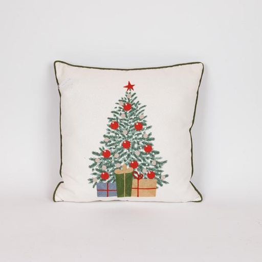 [600-47389] ALMOHADA BLANCA CON ÁRBOL DE NAVIDAD VERDE, 45X45CM