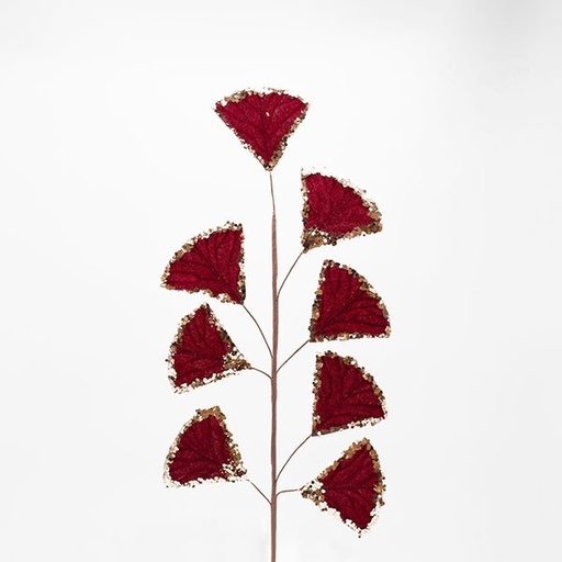 [600-47408] RAMA DE GINKGO, BORGOÑA CON DETALLES EN CHAMPÁN, 65 CM