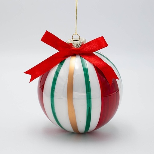 [600-47446] BOLA DE CRISTAL, COLOR VERDE CARAMELO, ROJO Y DORADO CON LAZO, JUEGO DE 2 PIEZAS, 12 CM