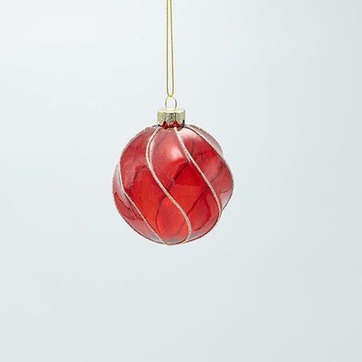 [600-47456] BOLA DE CRISTAL, ROJA TRANSPARENTE CON BRILLO DORADO, JUEGO DE 4 PIEZAS, 8 CM