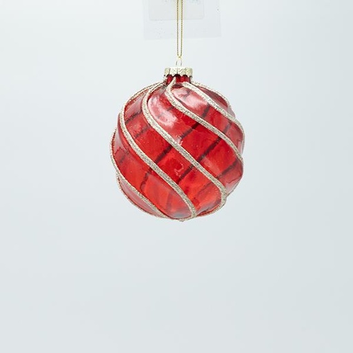 [600-47457] BOLA DE CRISTAL, ROJA TRANSPARENTE CON BRILLO DORADO, JUEGO DE 4 PIEZAS, 10 CM