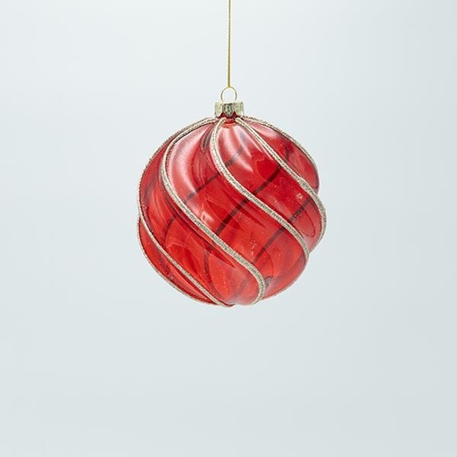 [600-47458] BOLA DE CRISTAL, ROJO TRANSPARENTE CON BRILLO DORADO, SET DE 2 PIEZAS, 12 CM