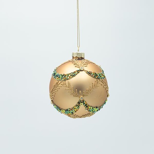 [600-47467] BOLA DE CRISTAL, ORO MATE CON PIEDRAS VERDES, JUEGO DE 4 PIEZAS, 10 CM