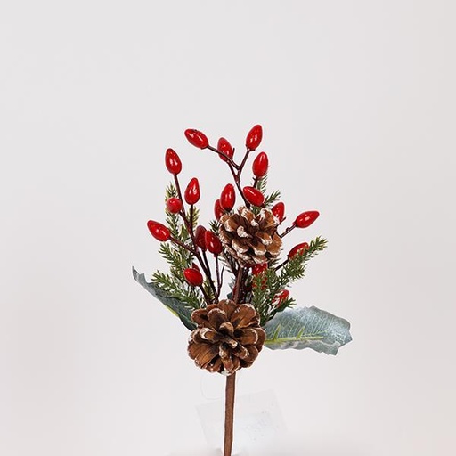 [600-47531] PICO CON ARÁNDANOS ROJOS Y PIÑAS, 42CM