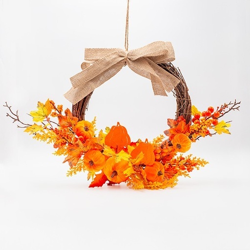 [600-47645] CORONA CON CALABAZAS NARANJAS, 65CM