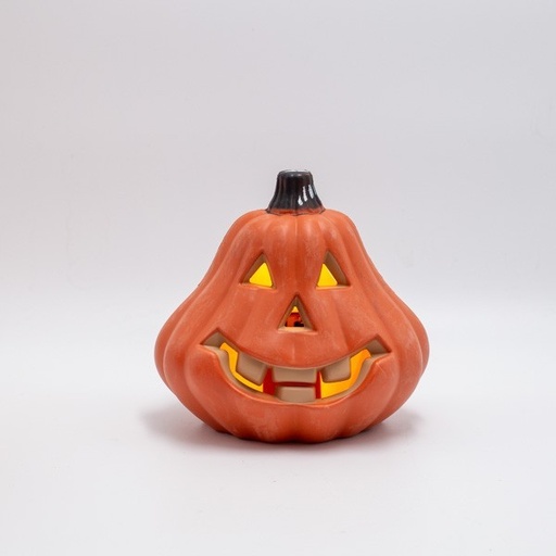[600-47658] CALABAZA DE PLÁSTICO NARANJA ILUMINADA, DISEÑO DE HALLOWEEN, CAJA DE PILAS 2XAA, 6 LED BLANCO CÁLIDO, 16X14X15CM, IP20