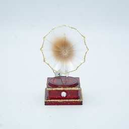 ADORNO ACRÍLICO, GRAMÓFONO, MARRÓN CON DETALLES DORADOS, 5,3X5,3X10,6CM