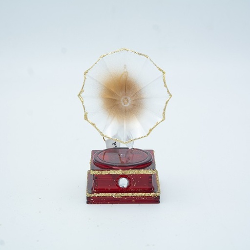 [600-47675] ADORNO ACRÍLICO, GRAMÓFONO, MARRÓN CON DETALLES DORADOS, 5,3X5,3X10,6CM