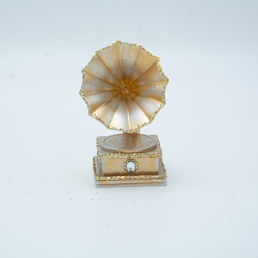 [600-47679] ADORNO ACRÍLICO, GRAMÓFONO, ORO MATE, 5,3X5,3X10,6CM