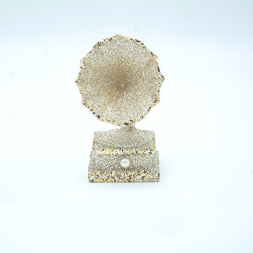 [600-47681] ADORNO DE ACRÍLICO, GRAMÓFONO, BRILLO CHAMPÁN, 5,3 X 5,3 X 10,6 CM