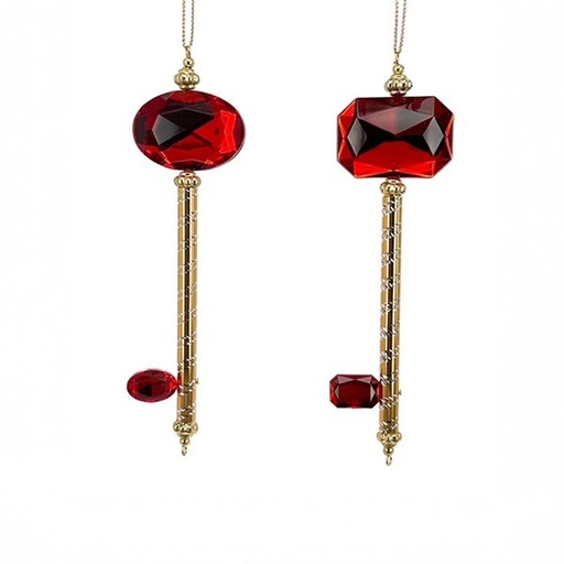 [600-47690] LLAVE DE PLÁSTICO, DORADA CON GEMA ROJA, 2 DISEÑOS, 4,3X1,3X15,5CM