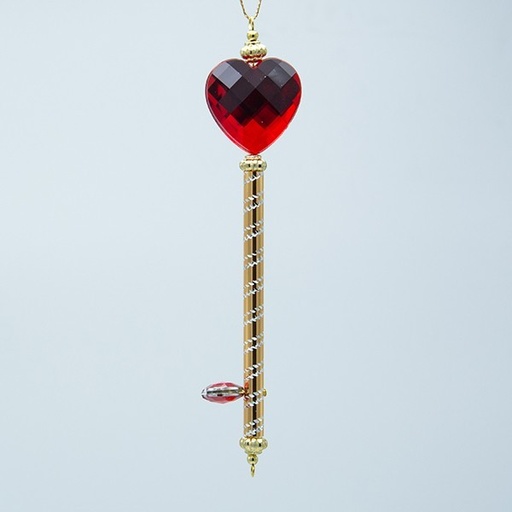 [600-47696] LLAVE DE PLÁSTICO, GEMA DE CORAZÓN ROJO, 4,3 X 1,3 X 15,5 CM