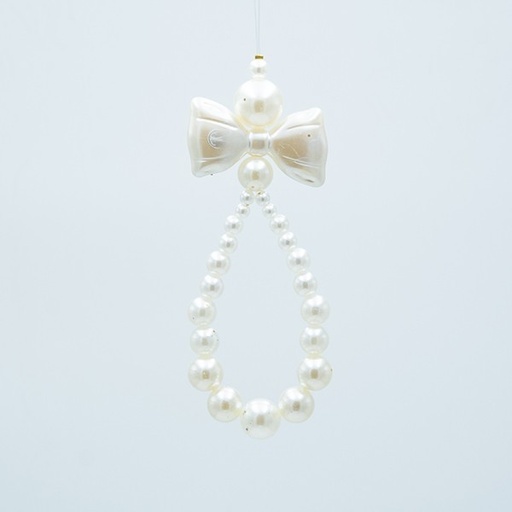 [600-47701] ADORNO CON PERLAS Y LAZO, BLANCO, 5X14CM