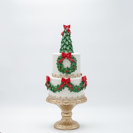[600-47707] PASTEL DE POLIRESINA CON ÁRBOL DE NAVIDAD 16,5X16,5X41,5CM