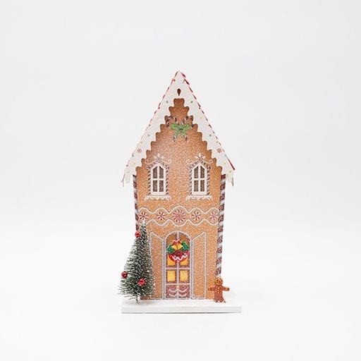 [600-47750] CASA DE PAPEL, BEIGE CON GALLETA DE JENGIBRE, ILUMINADA, 11X8,5X22CM