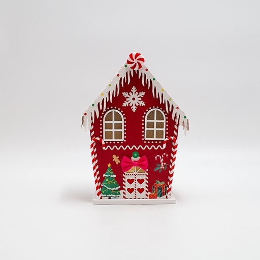 [600-47755] CASA DE PAPEL ROJA CON CARAMELOS, ILUMINADA, 15X10.5X21.5CM