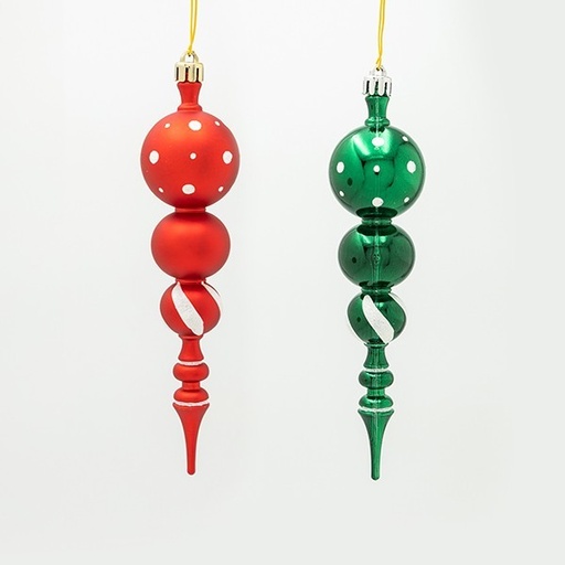 [600-47820] ADORNO DE PLÁSTICO, ESTALACTITA, VERDE Y ROJO, JUEGO DE 4 PIEZAS, 18 CM