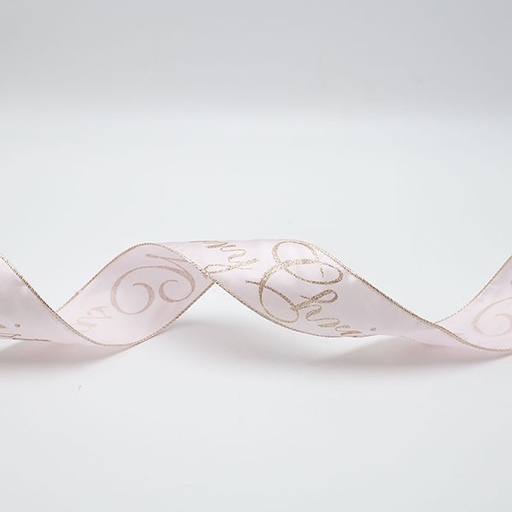 [600-47856] CINTA DE SATÉN ROSA CON BRILLO FELIZ NAVIDAD, 914X6,3CM