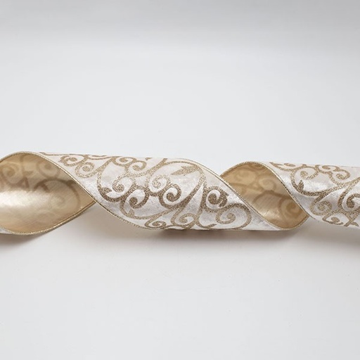 [600-47858] CINTA DE LUJO, TERCIOPELO BEIGE CON DETALLES CHAMPÁN, 914 X 10 CM