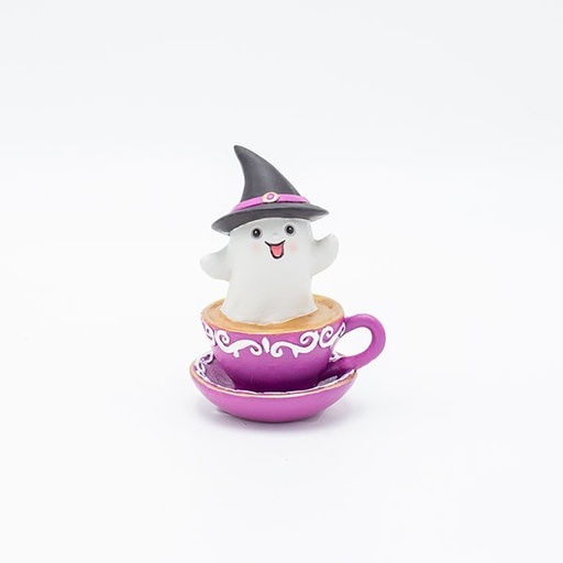 [600-47869] FANTASMA EN TAZA MORADA, HALLOWEEN, 7,6 X 6 X 10,3 CM