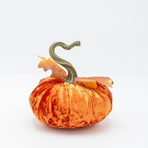 [600-47882] CALABAZA DE TERCIOPELO, NARANJA CON HOJAS DE ARCE, 19X19CM