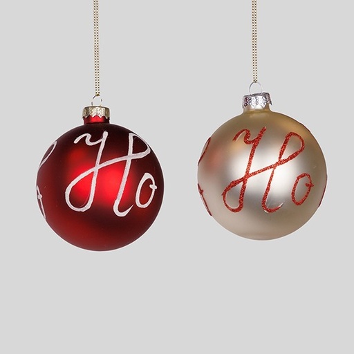 [600-47900] BOLA DE CRISTAL, ROJO PLATEADO, HO HO HO, SET DE 4 PIEZAS, 8 CM