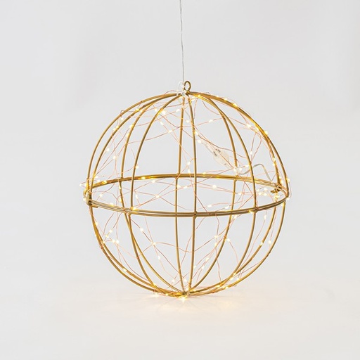 [600-47904] BOLA METÁLICA ILUMINADA DE 60 CM, ADAPTADOR, 480 LED BLANCO CÁLIDO, CABLE DE COBRE PLATEADO, CABLE DE 5 M, IP44