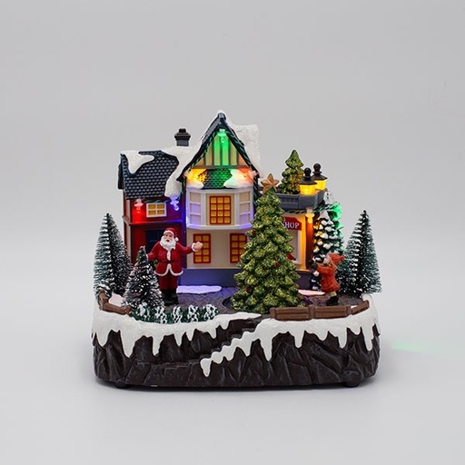 [600-47933] CUADRADO, CON PAPÁ NOEL Y ÁRBOL DE NAVIDAD, CON LUZ Y MOVIMIENTO, FUNCIONA A PILAS, 20X15X17,2CM