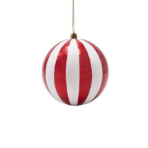 [600-47953] BOLA DE PLÁSTICO, PERLA ROJA CON RAYAS BLANCAS, SET DE 2 PIEZAS, 12 CM