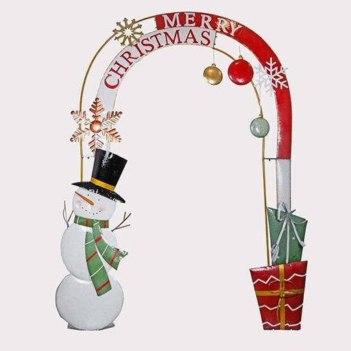 [600-48012] ARCO METÁLICO CON MUÑECO DE NIEVE, FELIZ NAVIDAD, 216X50X286CM
