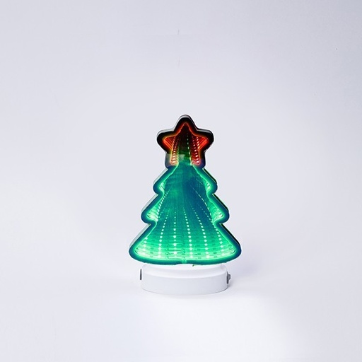 [600-48016]  ÁRBOL CON ESTRELLA 20X12,5CM, ESPEJO DECORATIVO CON CINTA LED, CAJA DE PILAS 3XAAA, 35 LED, LED VERDE Y ROJO, IP20