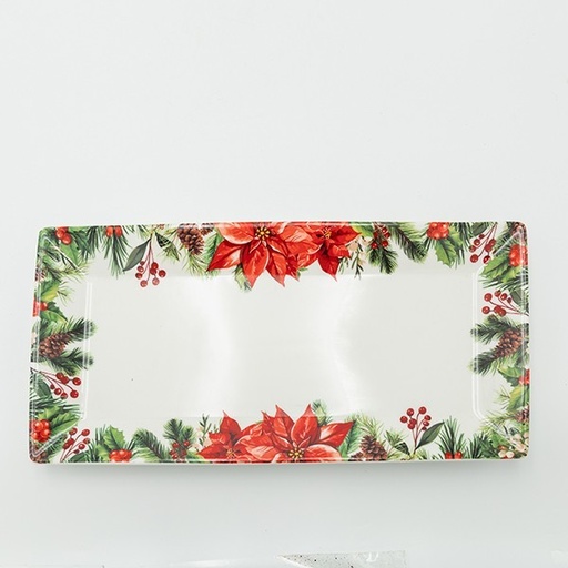 [600-48030] PLATO RECTANGULAR CON FLOR DE PASIÓN ROJA, 33CM