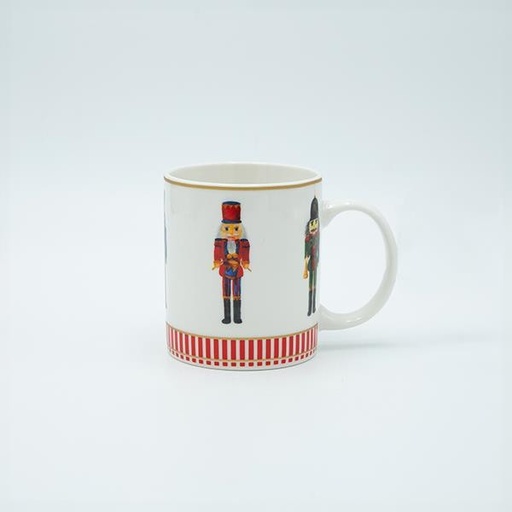 [600-48038] TAZA CON CASCANUECES, BLANCA CON RAYAS ROJAS, 350ML