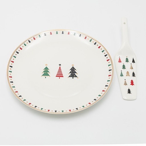 [600-48044] PLATO CON ESPÁTULA CON ARBOLES DE COLORES, 26,70CM
