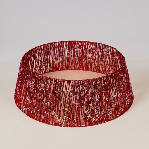 [600-48057] FALDA DE ÁRBOL CON HILO ROJO Y ESTRELLAS IRIDISCENTES, 60X20CM