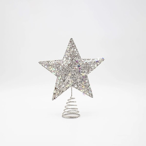 [600-48094] COPA DE ÁRBOL CON HILO DE PLATA Y ESTRELLA IRIDISCENTE, 20X23CM