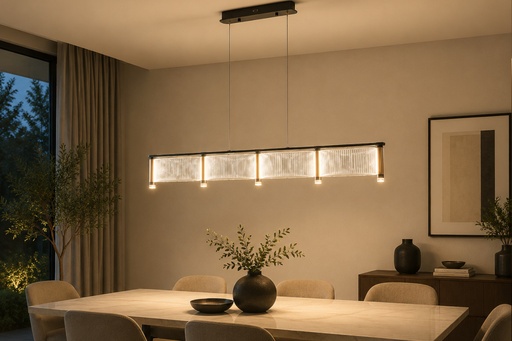 [144-15048] LÁMPARA DE TECHO COLGANTE ACRÍLICO LED 4 LUCES 4X15W 3000K 5400lm 1200 X270 X175mm ORO FRANCÉS ARTE ILLUMINA RAVENA