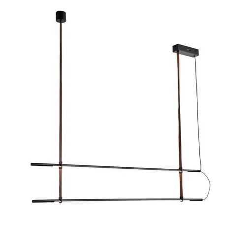 [144-16071] LÁMPARA DE TECHO COLGANTE METAL-CUERO LED 2x20W 2460lm 3000K 1400x60x1200mm NEGRO ARTE ILLUMINA LINEA