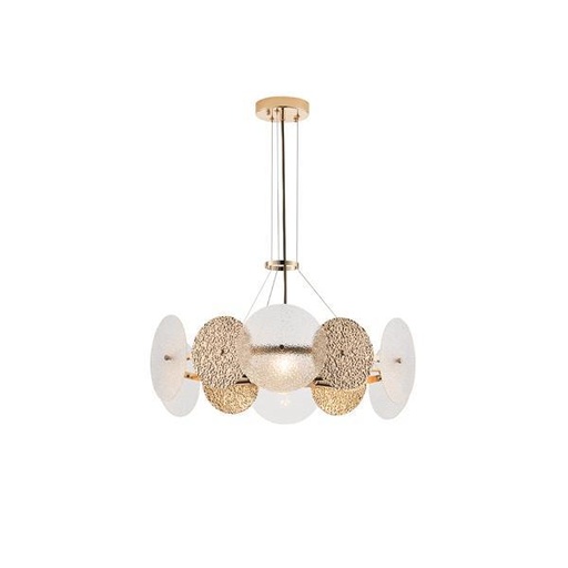 [144-24041] LÁMPARA DE TECHO COLGANTE METAL-VIDRIO 6xE14 MAX8W Ø560mm ORO ARTE ILLUMINA GLOW