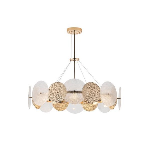 [144-24042] LÁMPARA DE TECHO COLGANTE METAL-VIDRIO 8xE14 MÁX. 8W Ø700mm ORO ARTE ILLUMINA GLOW