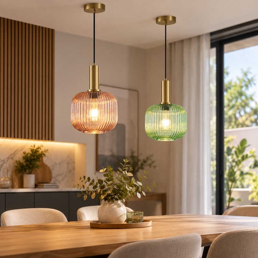 LÁMPARA DE TECHO COLGANTE CRISTAL GOFRADO 1xE27 MAX 15W 200x180x1200mm ARTE ILLUMINA TOPACIO