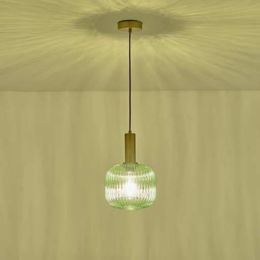 [144-24083] LÁMPARA DE TECHO COLGANTE CRISTAL GOFRADO 1xE27 MAX 15W 200x180x1200mm VERDE ARTE ILLUMINA TOPACIO