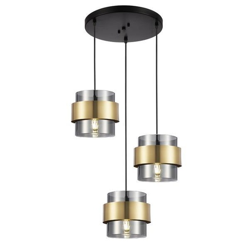 [144-28541] LÁMPARA COLGANTE 3 LUCES ROSETA 3xE27 MÁX. 15W MÁX. 15W 430x1215mm MÁX. 15W ORO NEGRO ARTE ILLUMINA RELIAC